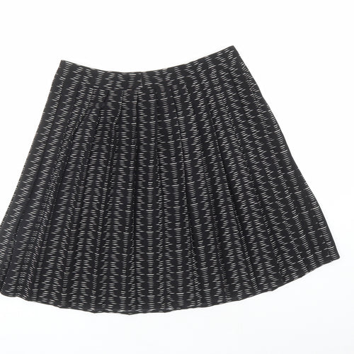 Marks and Spencer Womens Black Geometric Polyester Pleated Skirt Size 14 Zip
