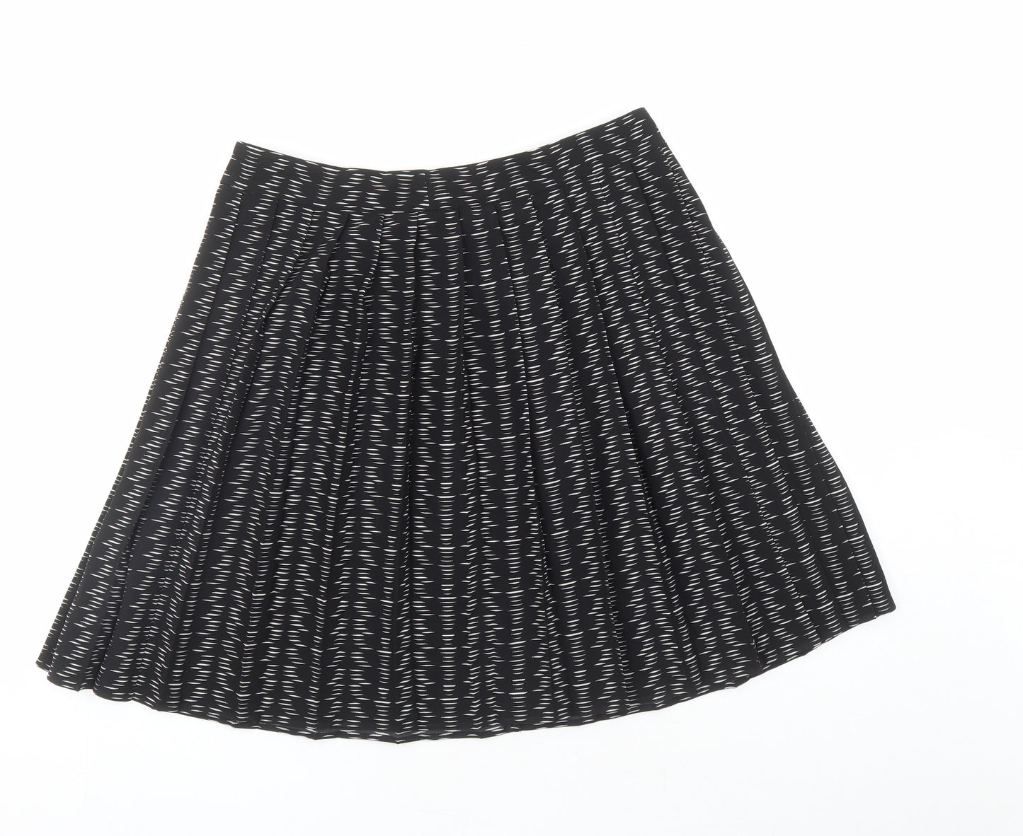 Marks and Spencer Womens Black Geometric Polyester Pleated Skirt Size 14 Zip