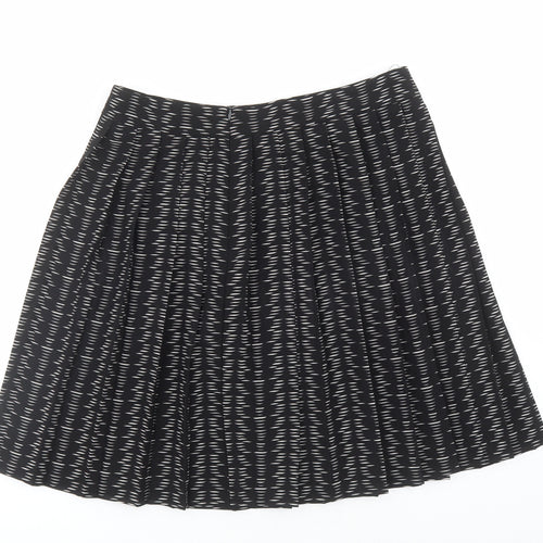 Marks and Spencer Womens Black Geometric Polyester Pleated Skirt Size 14 Zip