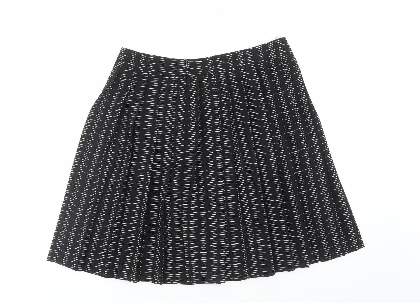 Marks and Spencer Womens Black Geometric Polyester Pleated Skirt Size 14 Zip