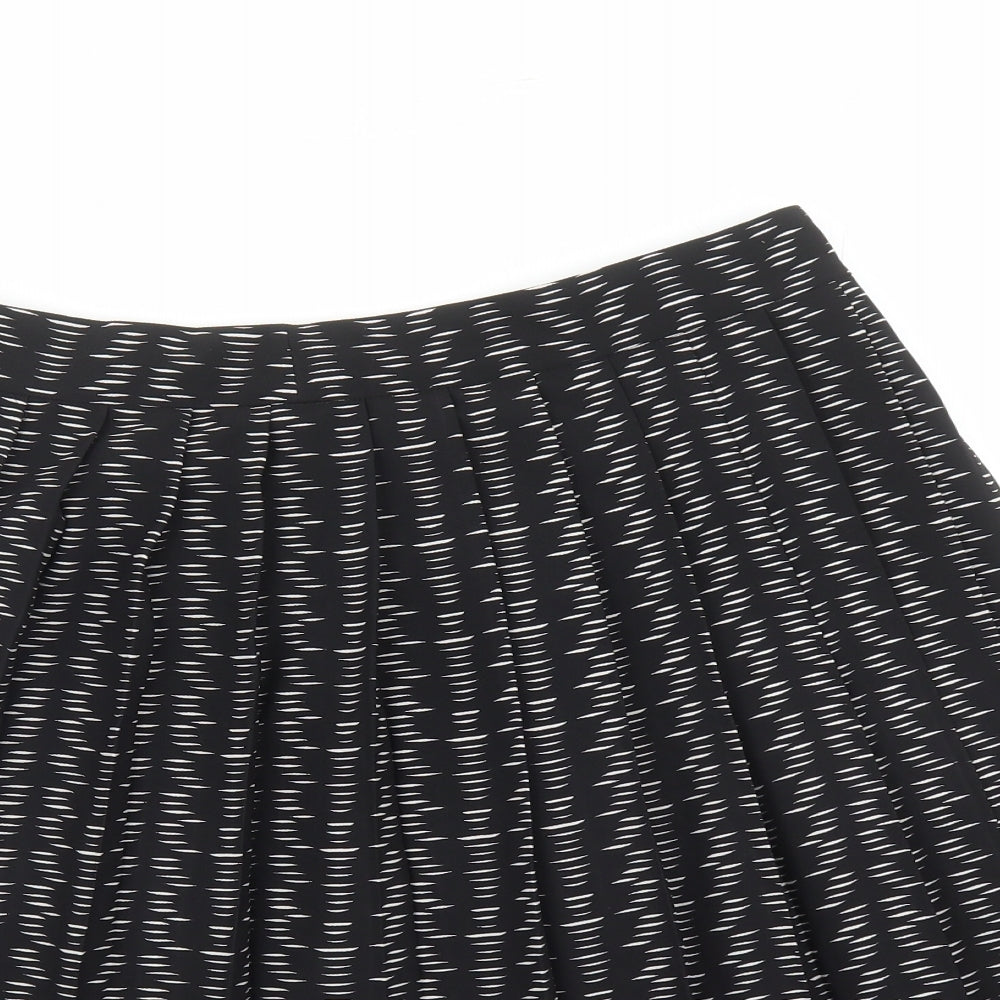 Marks and Spencer Womens Black Geometric Polyester Pleated Skirt Size 14 Zip
