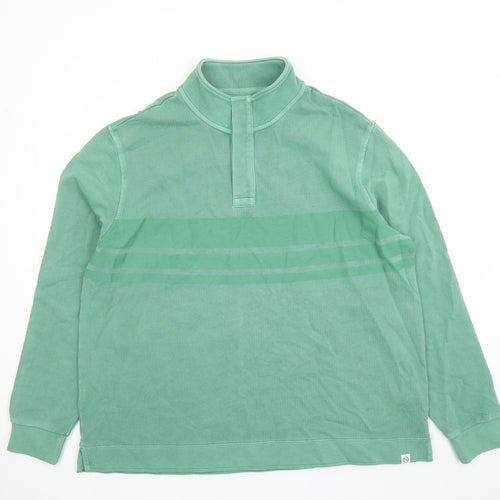 Marks and Spencer Mens Green Striped Cotton Henley Sweatshirt Size XL