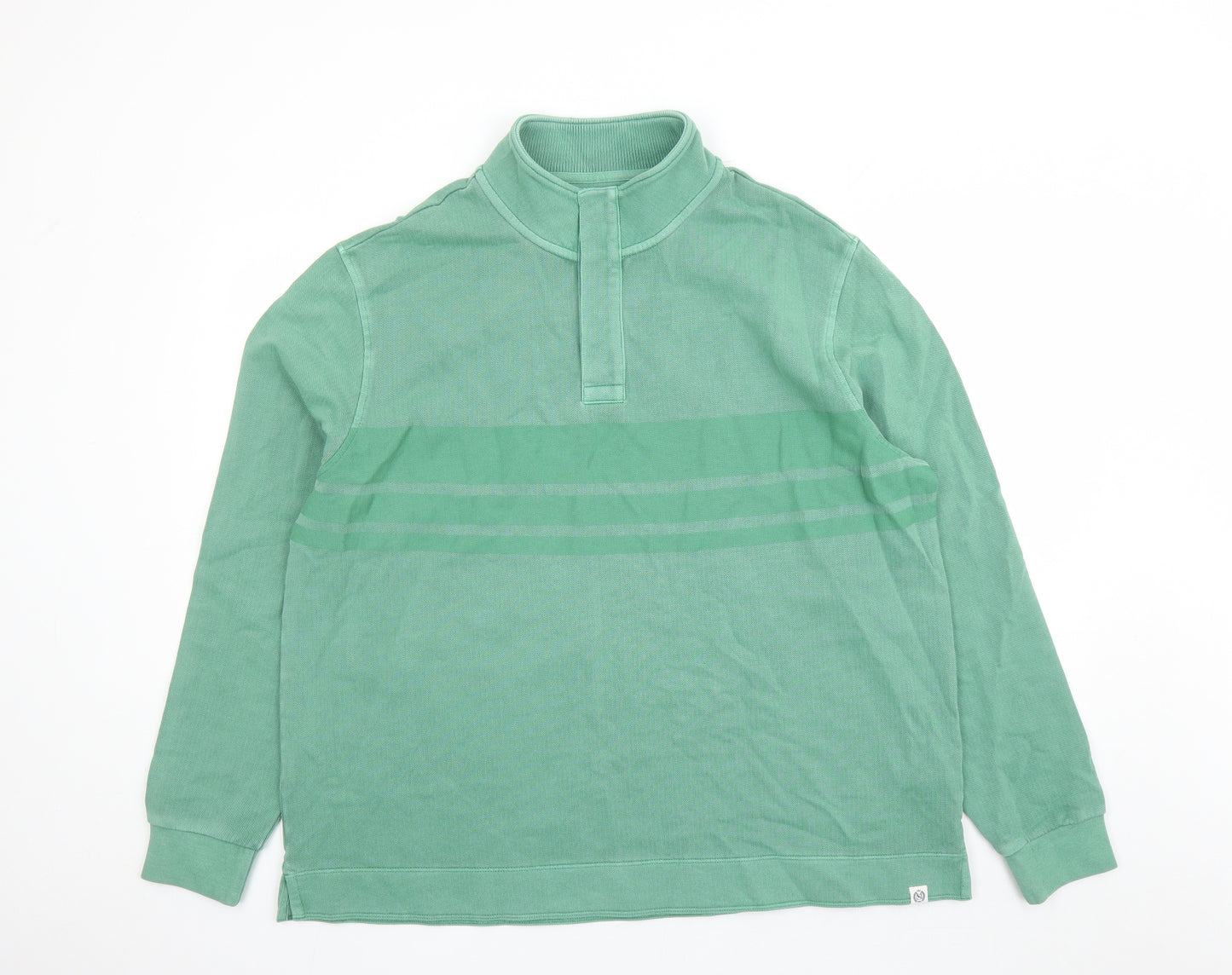 Marks and Spencer Mens Green Striped Cotton Henley Sweatshirt Size XL