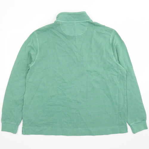 Marks and Spencer Mens Green Striped Cotton Henley Sweatshirt Size XL
