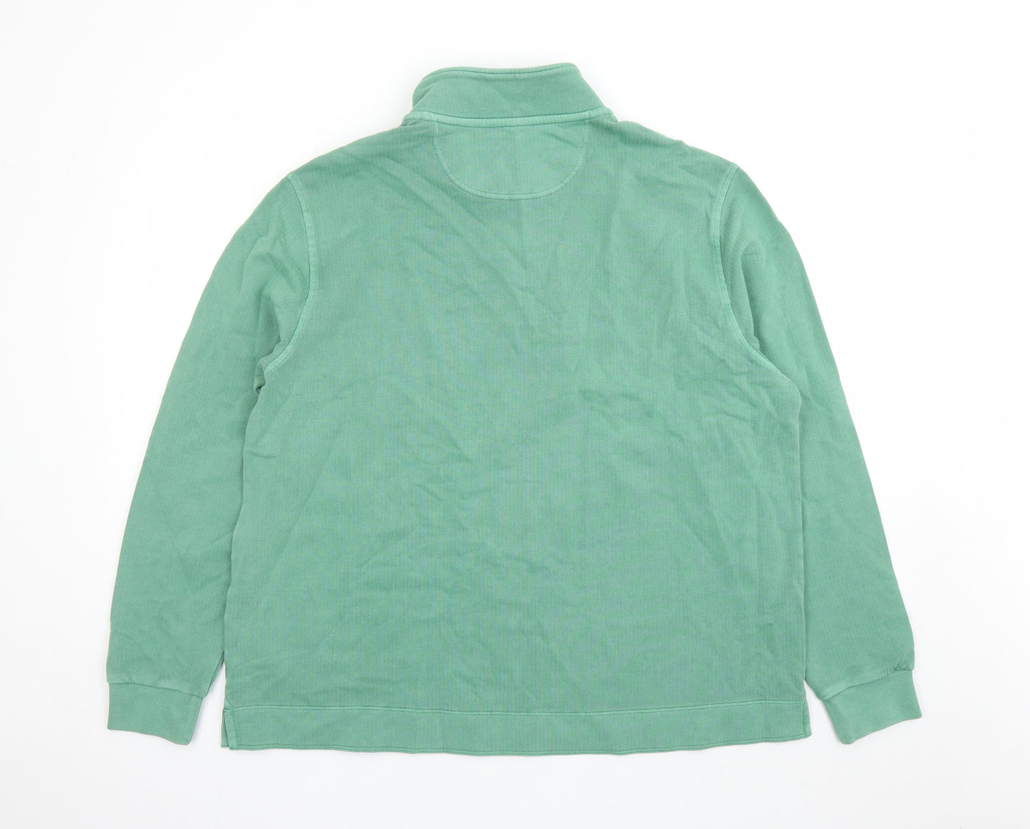 Marks and Spencer Mens Green Striped Cotton Henley Sweatshirt Size XL