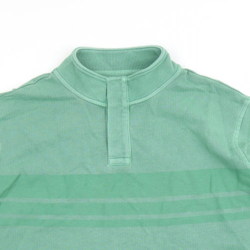 Marks and Spencer Mens Green Striped Cotton Henley Sweatshirt Size XL