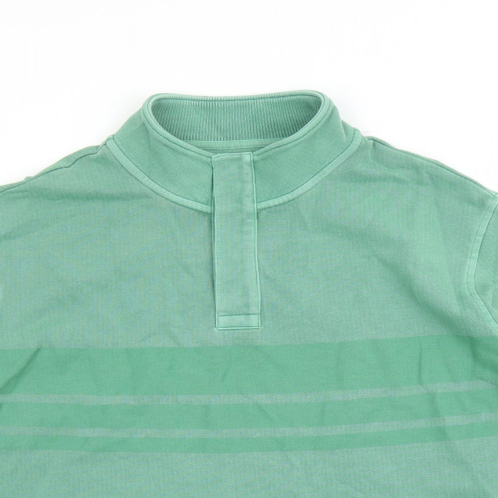 Marks and Spencer Mens Green Striped Cotton Henley Sweatshirt Size XL