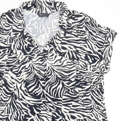 Marks and Spencer Womens Blue Animal Print Viscose Tunic Blouse Size 18 Collared - Tiger Pattern