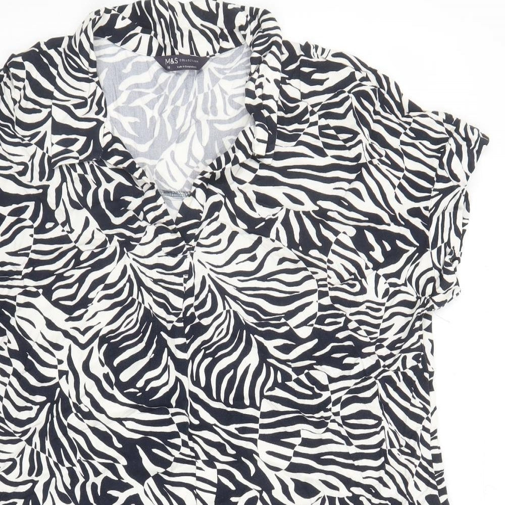 Marks and Spencer Womens Blue Animal Print Viscose Tunic Blouse Size 18 Collared - Tiger Pattern