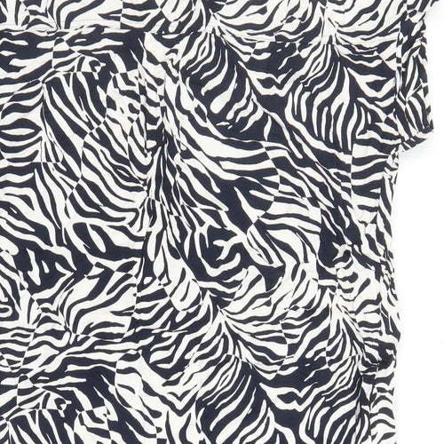 Marks and Spencer Womens Blue Animal Print Viscose Tunic Blouse Size 18 Collared - Tiger Pattern
