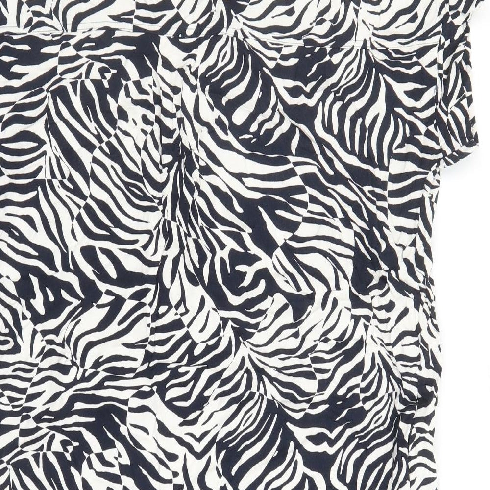 Marks and Spencer Womens Blue Animal Print Viscose Tunic Blouse Size 18 Collared - Tiger Pattern
