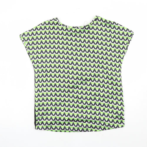 Marks and Spencer Womens Black Geometric Polyester Basic T-Shirt Size 8 Round Neck
