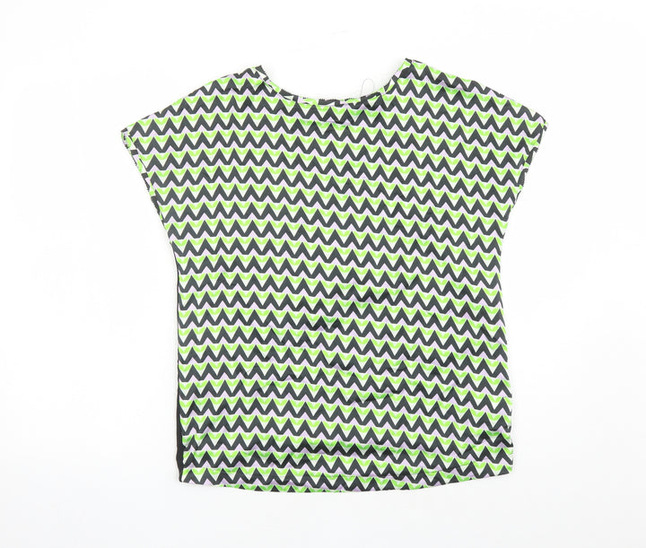 Marks and Spencer Womens Black Geometric Polyester Basic T-Shirt Size 8 Round Neck