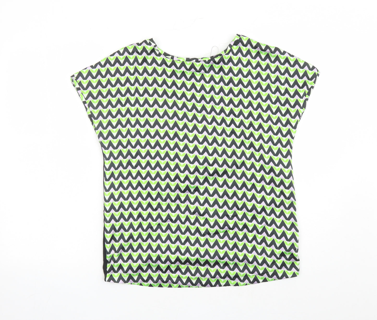 Marks and Spencer Womens Black Geometric Polyester Basic T-Shirt Size 8 Round Neck