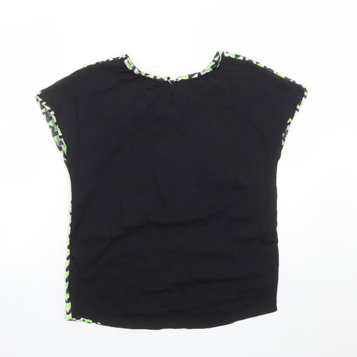 Marks and Spencer Womens Black Geometric Polyester Basic T-Shirt Size 8 Round Neck
