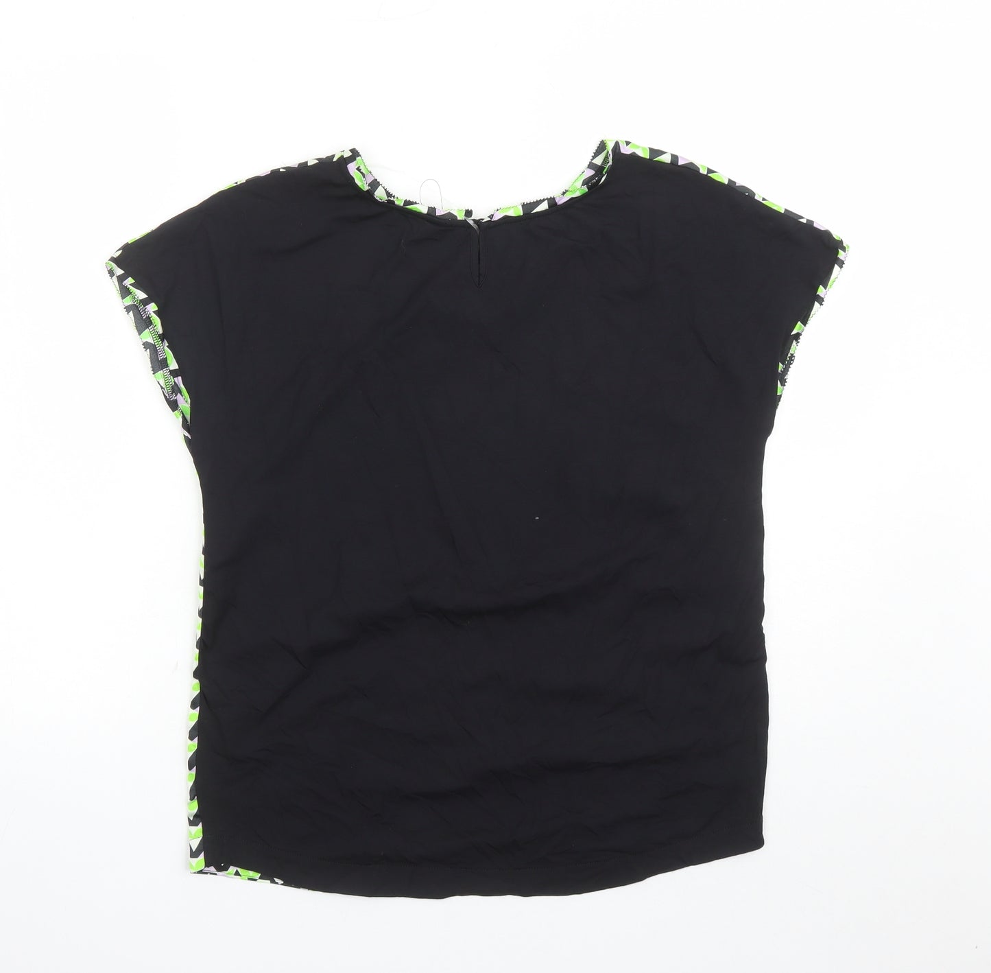 Marks and Spencer Womens Black Geometric Polyester Basic T-Shirt Size 8 Round Neck