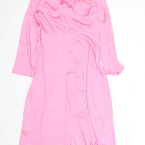 Marks and Spencer Womens Pink Polyester A-Line Size 12 Round Neck Zip