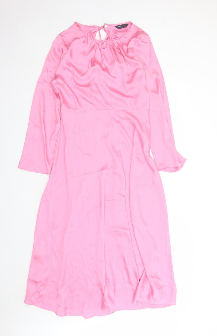 Marks and Spencer Womens Pink Polyester A-Line Size 12 Round Neck Zip