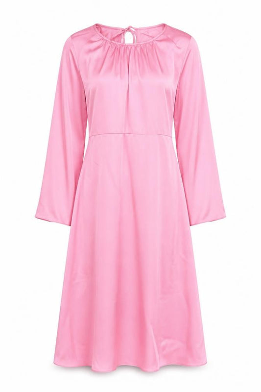 Front view of Marks & Spencer women’s pink polyester a-line, size UK 12, round neck zip