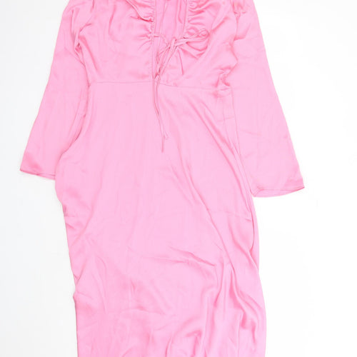Marks and Spencer Womens Pink Polyester A-Line Size 12 Round Neck Zip