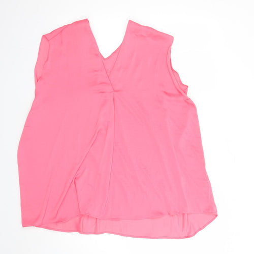 Marks and Spencer Womens Pink Polyester Basic Blouse Size 24 V-Neck