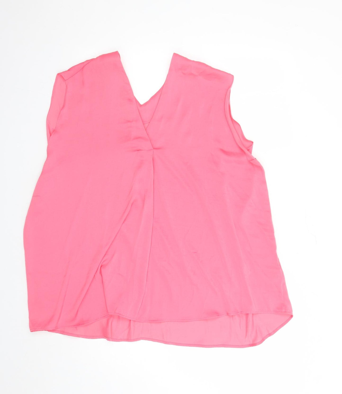 Marks and Spencer Womens Pink Polyester Basic Blouse Size 24 V-Neck