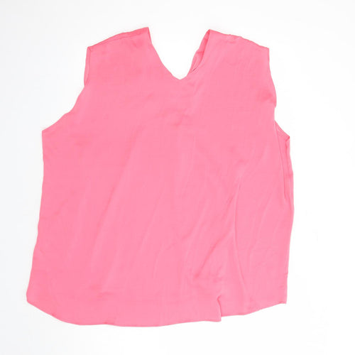 Marks and Spencer Womens Pink Polyester Basic Blouse Size 24 V-Neck