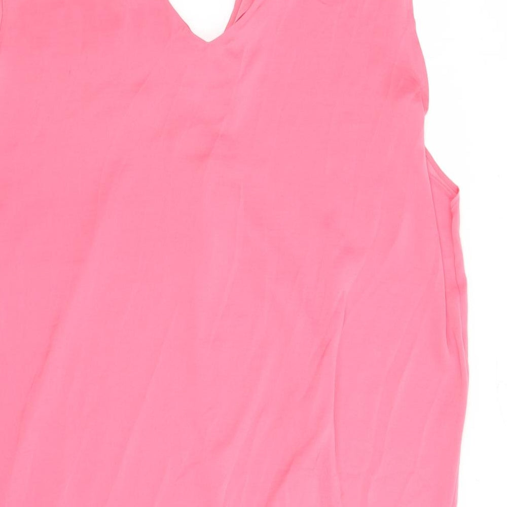 Marks and Spencer Womens Pink Polyester Basic Blouse Size 24 V-Neck