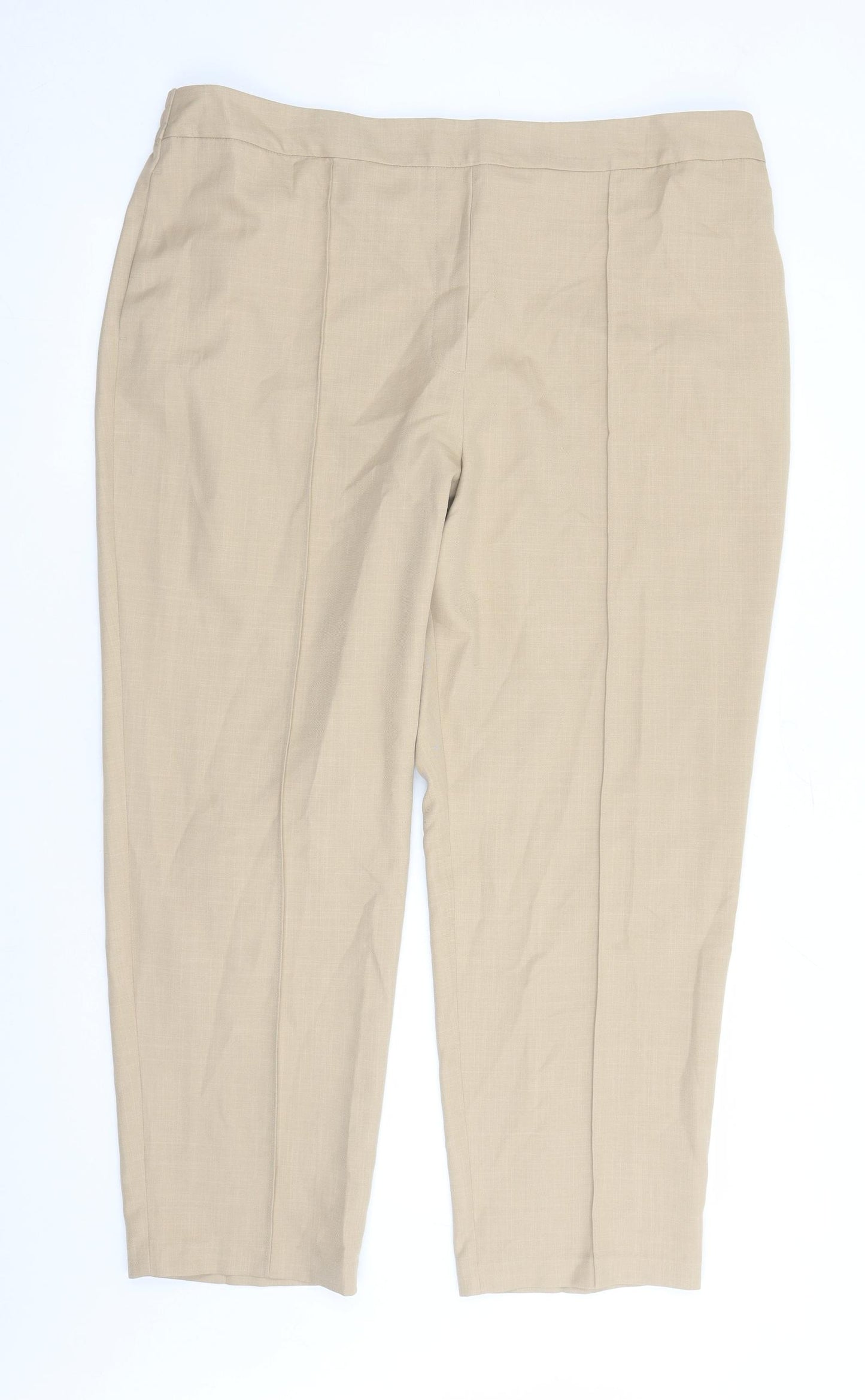 Marks and Spencer Womens Beige Polyester Trousers Size 22 L28 in Regular - Elasticated Waist