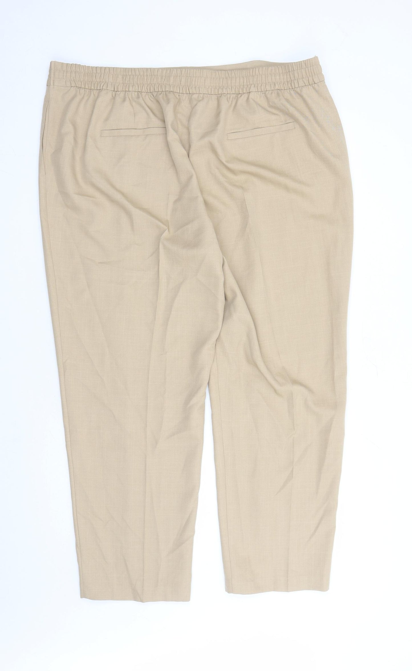 Marks and Spencer Womens Beige Polyester Trousers Size 22 L28 in Regular - Elasticated Waist