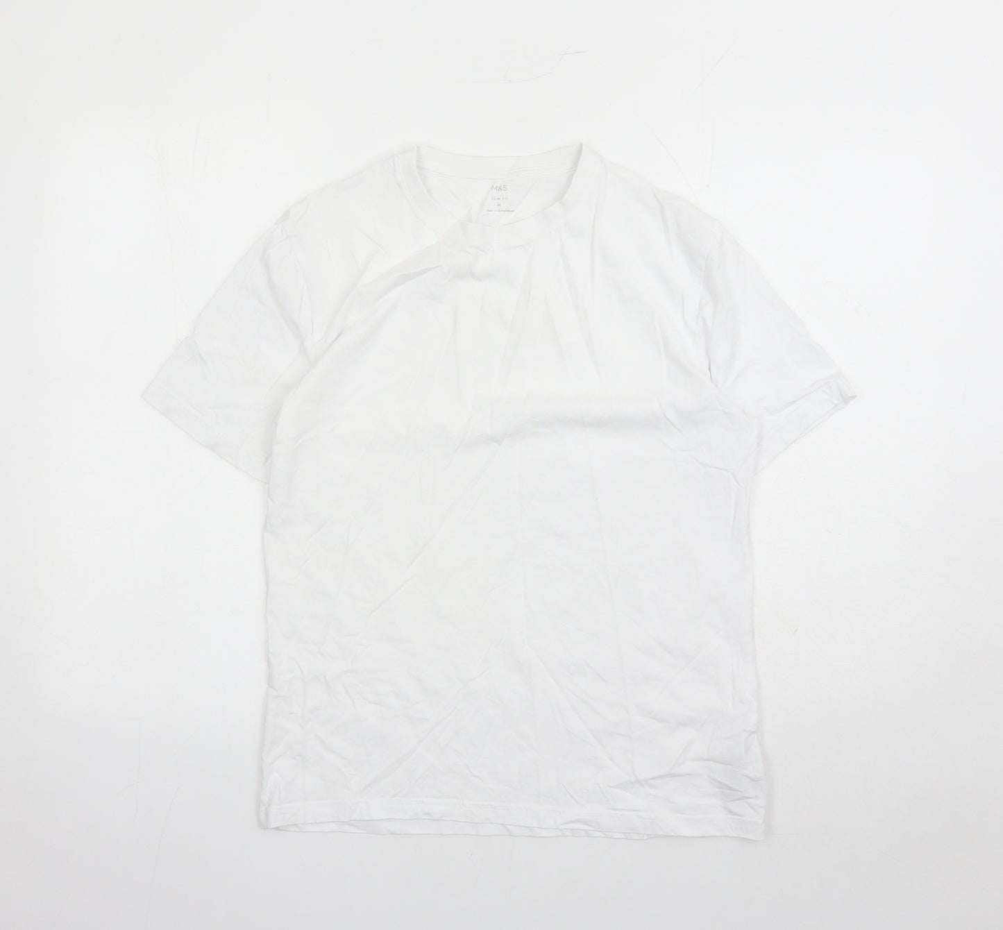 Marks and Spencer Mens White Cotton T-Shirt Size M Crew Neck