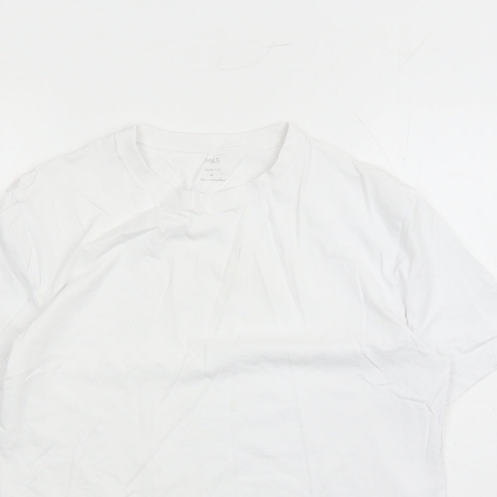 Marks and Spencer Mens White Cotton T-Shirt Size M Crew Neck