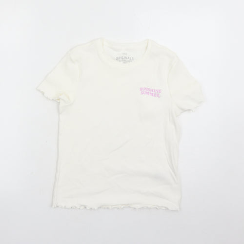 Marks and Spencer Girls White Cotton Basic T-Shirt Size 12-13 Years Round Neck Pullover - Sunshine Summer