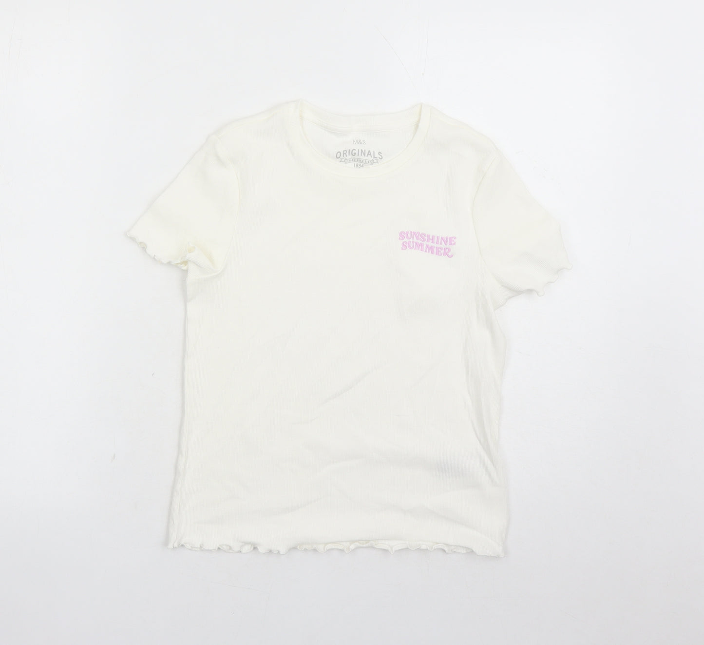 Marks and Spencer Girls White Cotton Basic T-Shirt Size 12-13 Years Round Neck Pullover - Sunshine Summer