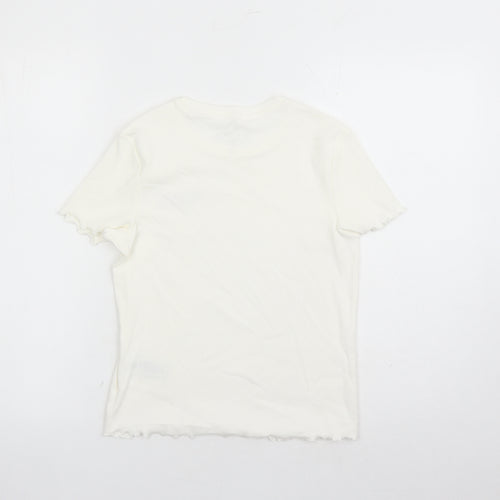 Marks and Spencer Girls White Cotton Basic T-Shirt Size 12-13 Years Round Neck Pullover - Sunshine Summer