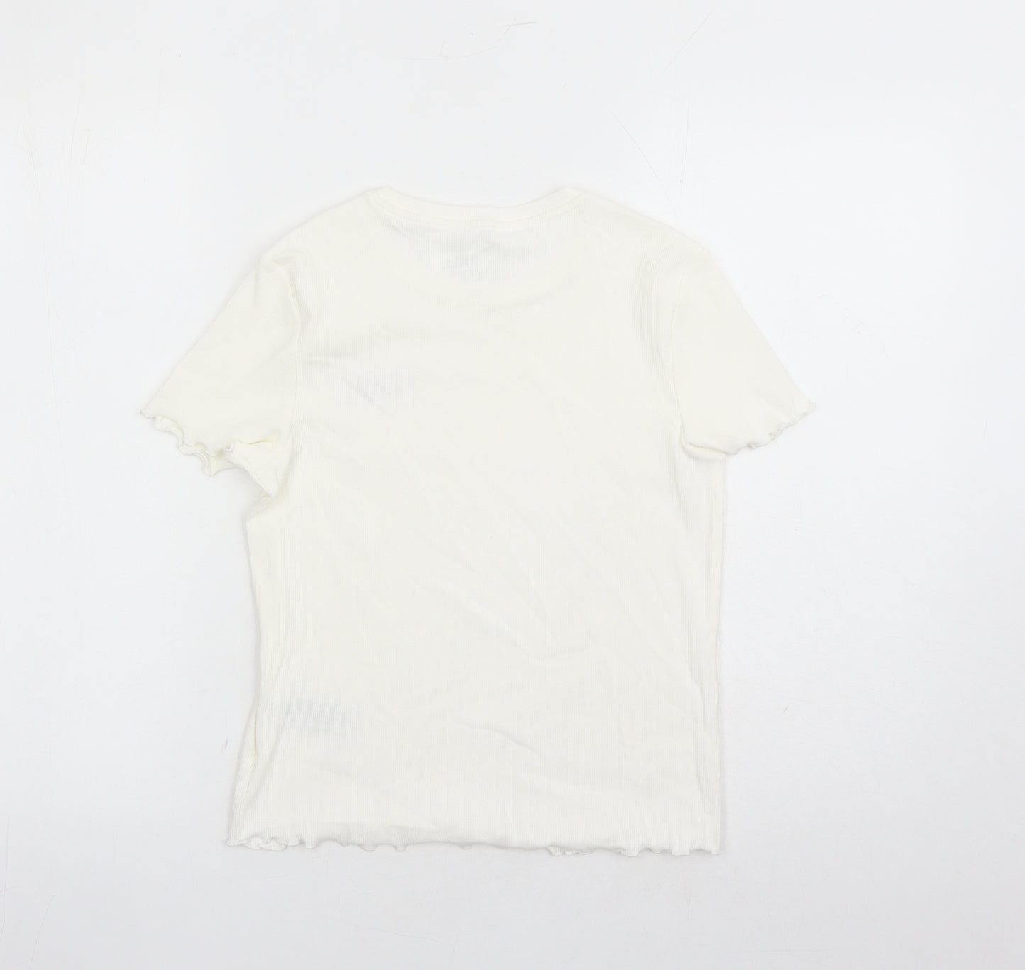 Marks and Spencer Girls White Cotton Basic T-Shirt Size 12-13 Years Round Neck Pullover - Sunshine Summer