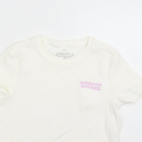 Marks and Spencer Girls White Cotton Basic T-Shirt Size 12-13 Years Round Neck Pullover - Sunshine Summer