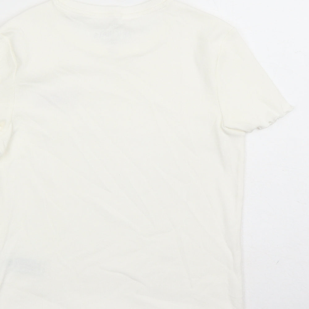 Marks and Spencer Girls White Cotton Basic T-Shirt Size 12-13 Years Round Neck Pullover - Sunshine Summer