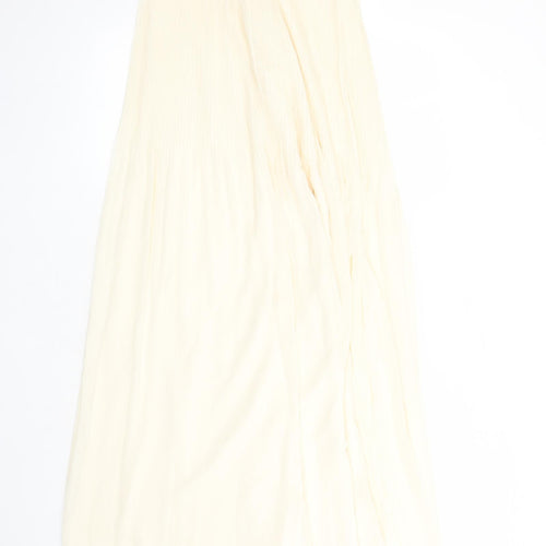 Marks and Spencer Womens Ivory Polyester Pleated Skirt Size 6 Zip - Lined
