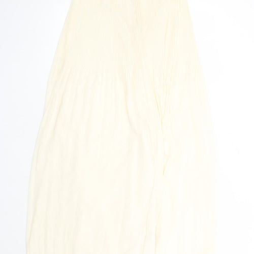 Marks and Spencer Womens Ivory Polyester Pleated Skirt Size 6 Zip - Lined