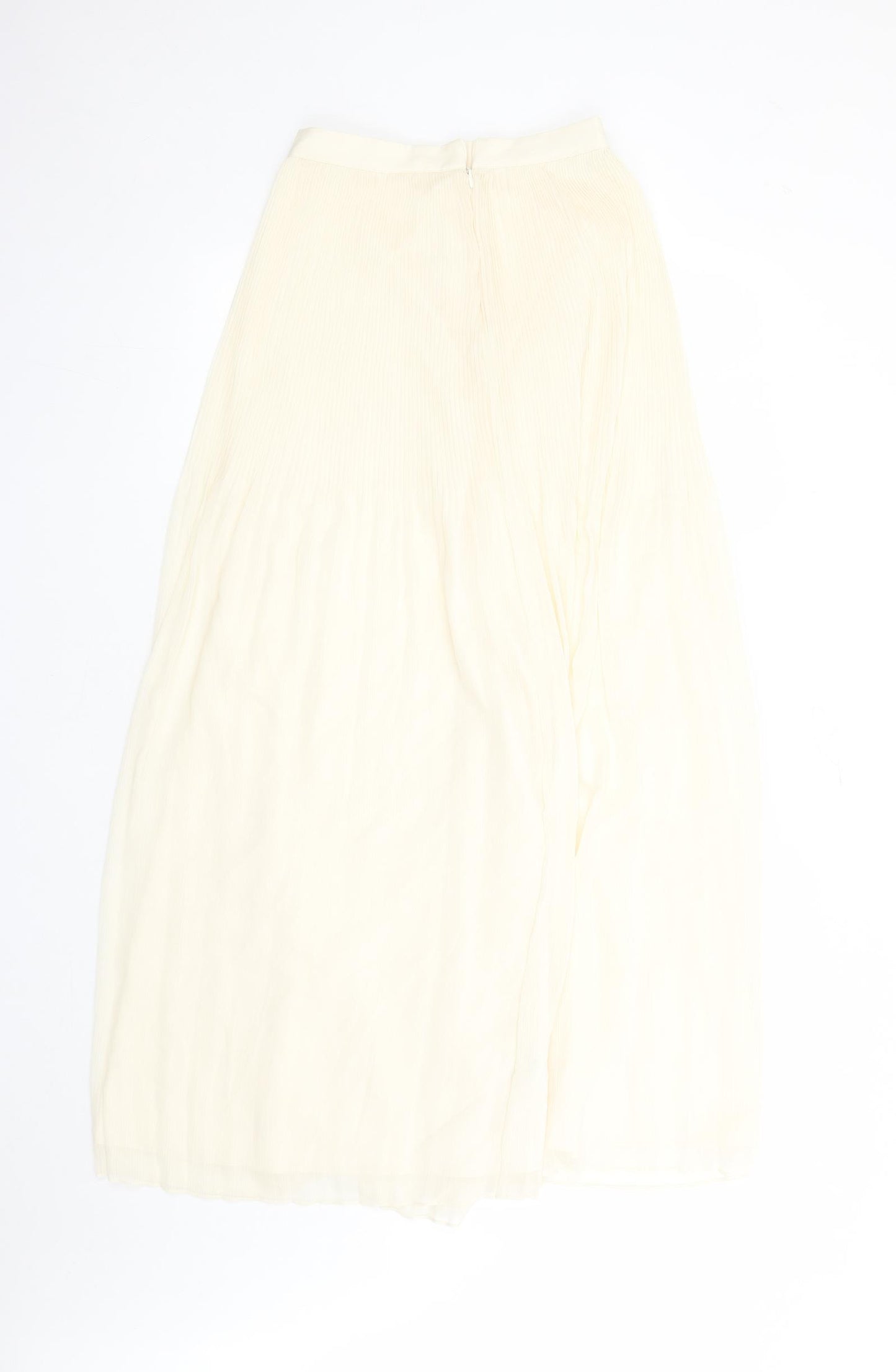 Marks and Spencer Womens Ivory Polyester Pleated Skirt Size 6 Zip - Lined