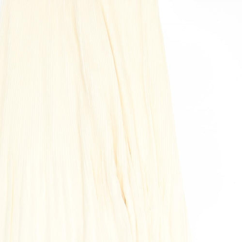 Marks and Spencer Womens Ivory Polyester Pleated Skirt Size 6 Zip - Lined