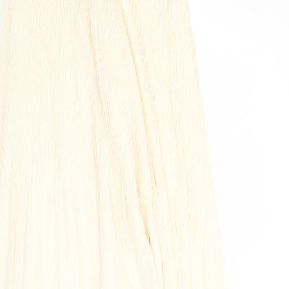 Marks and Spencer Womens Ivory Polyester Pleated Skirt Size 6 Zip - Lined
