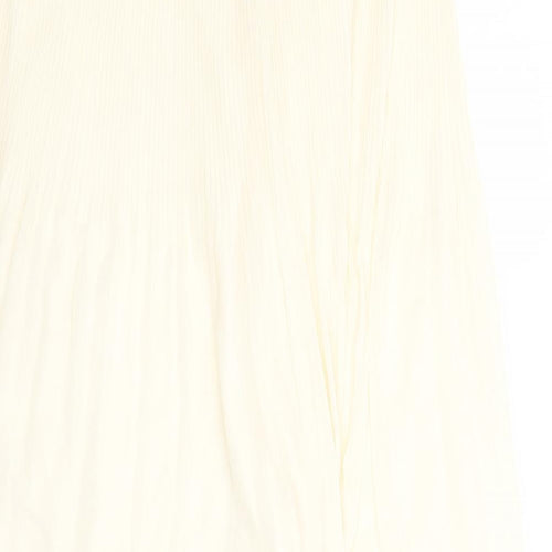 Marks and Spencer Womens Ivory Polyester Pleated Skirt Size 6 Zip - Lined