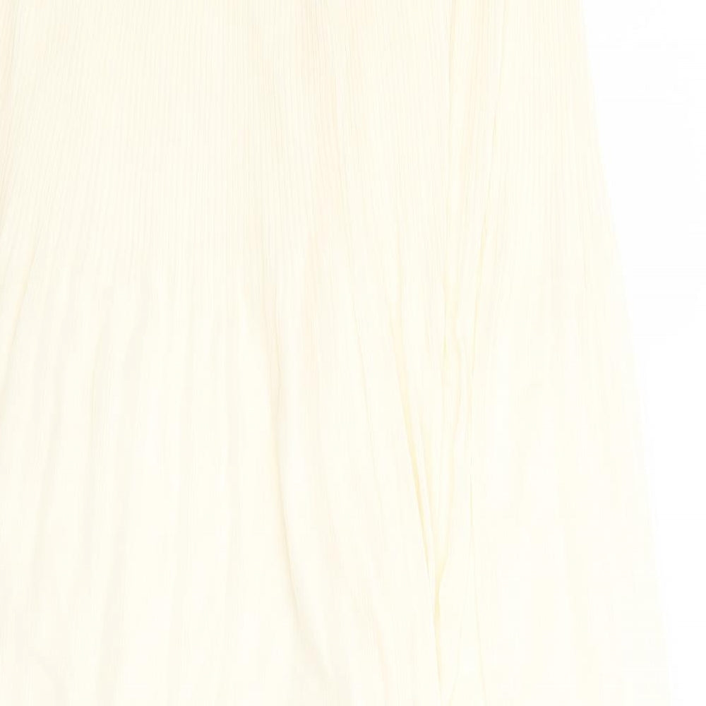Marks and Spencer Womens Ivory Polyester Pleated Skirt Size 6 Zip - Lined