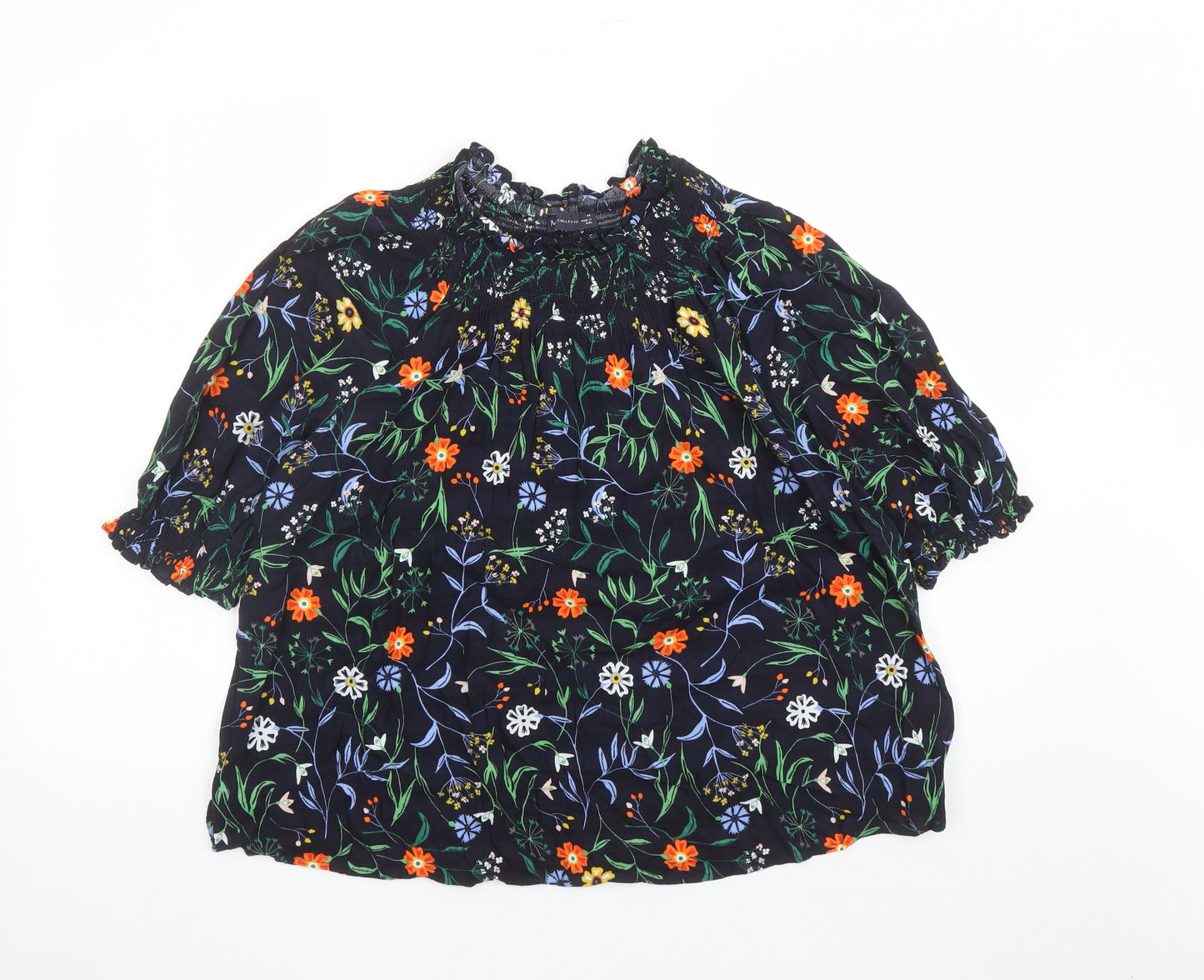 Marks and Spencer Womens Blue Floral Viscose Basic Blouse Size 14 Round Neck