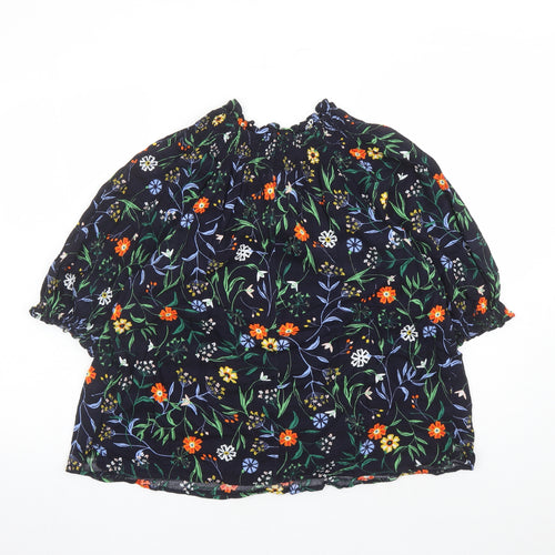Marks and Spencer Womens Blue Floral Viscose Basic Blouse Size 14 Round Neck