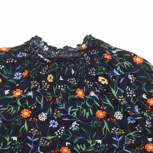 Marks and Spencer Womens Blue Floral Viscose Basic Blouse Size 14 Round Neck