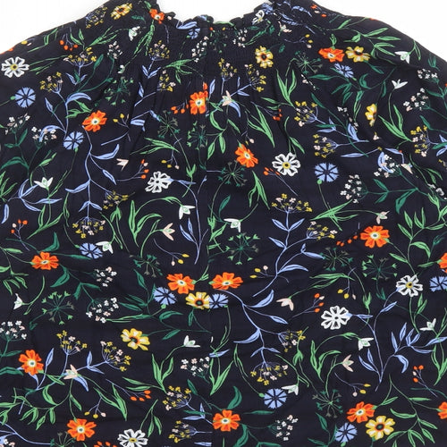 Marks and Spencer Womens Blue Floral Viscose Basic Blouse Size 14 Round Neck