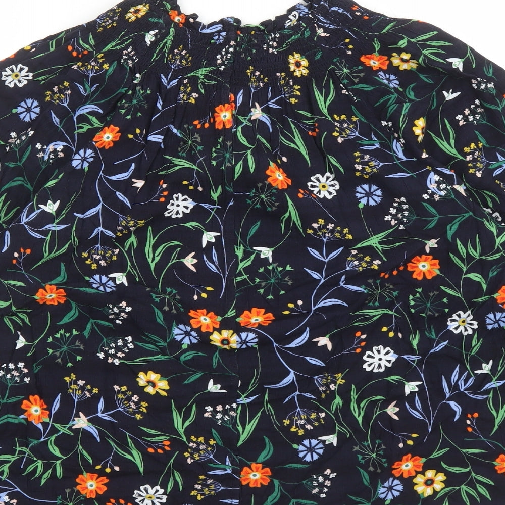 Marks and Spencer Womens Blue Floral Viscose Basic Blouse Size 14 Round Neck